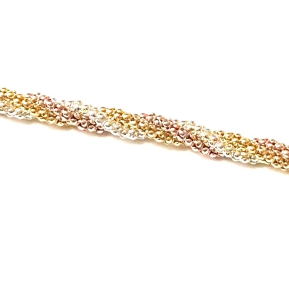 Sterling Silver Tricolor Twisted Beaded Chain Bracelet - Picture 5 of 5